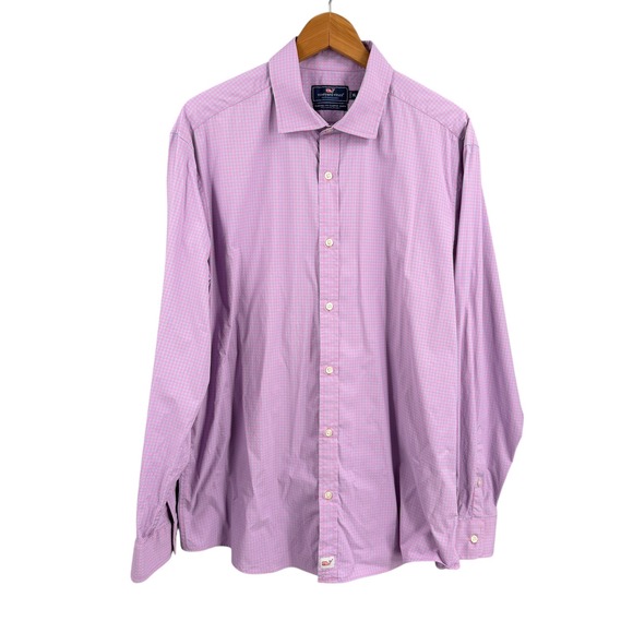 Vineyard Vines Other - Vineyard Vines Performance Cooper Shirt XL Pink Blue Check Classic Fit